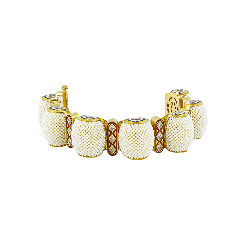 Pearl Cluster Gajara Bangle with Red Enamel